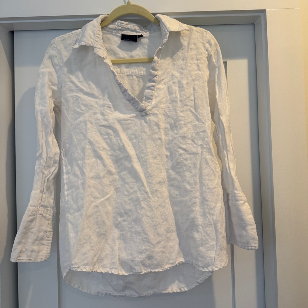 Madison Mathews Relaxed White Linen Women's Top XS